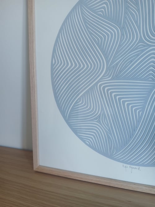 40x40cm, papercut, stålblå, indrammet  (2)