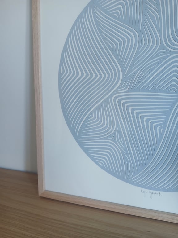 40x40cm, papercut, stålblå, indrammet  billede 2