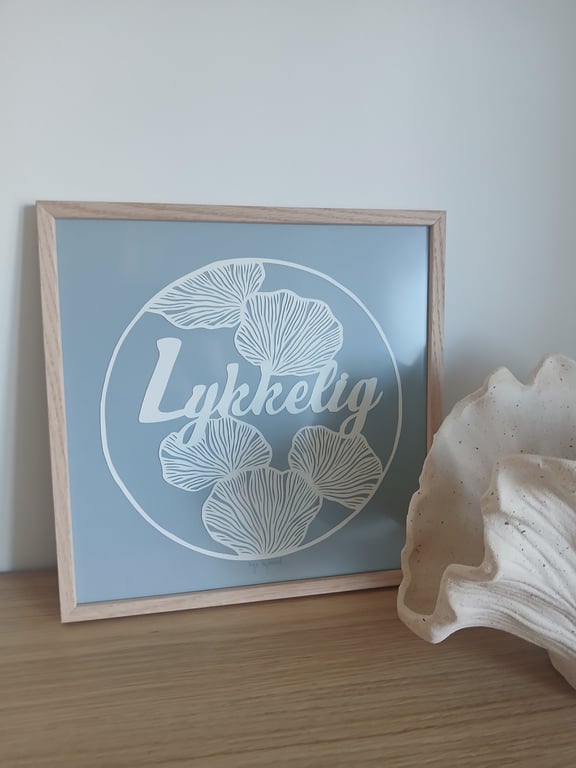 30x30cm, lykkelig, dueblå, indrammet  billede 2