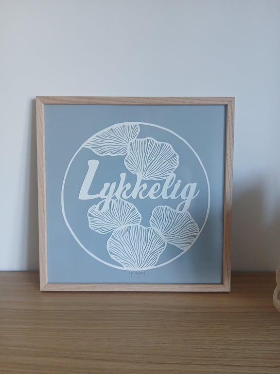 30x30cm, lykkelig, dueblå, indrammet  billede 3