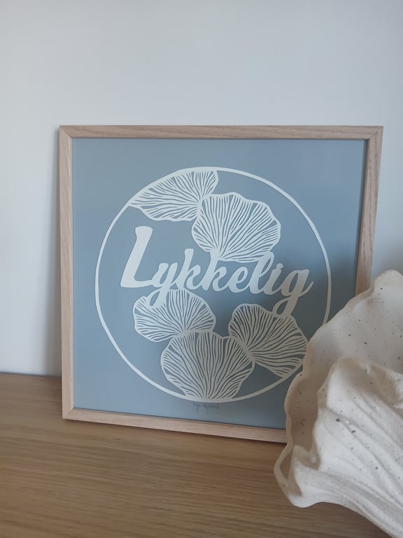 30x30cm, lykkelig, dueblå, indrammet  billede 4