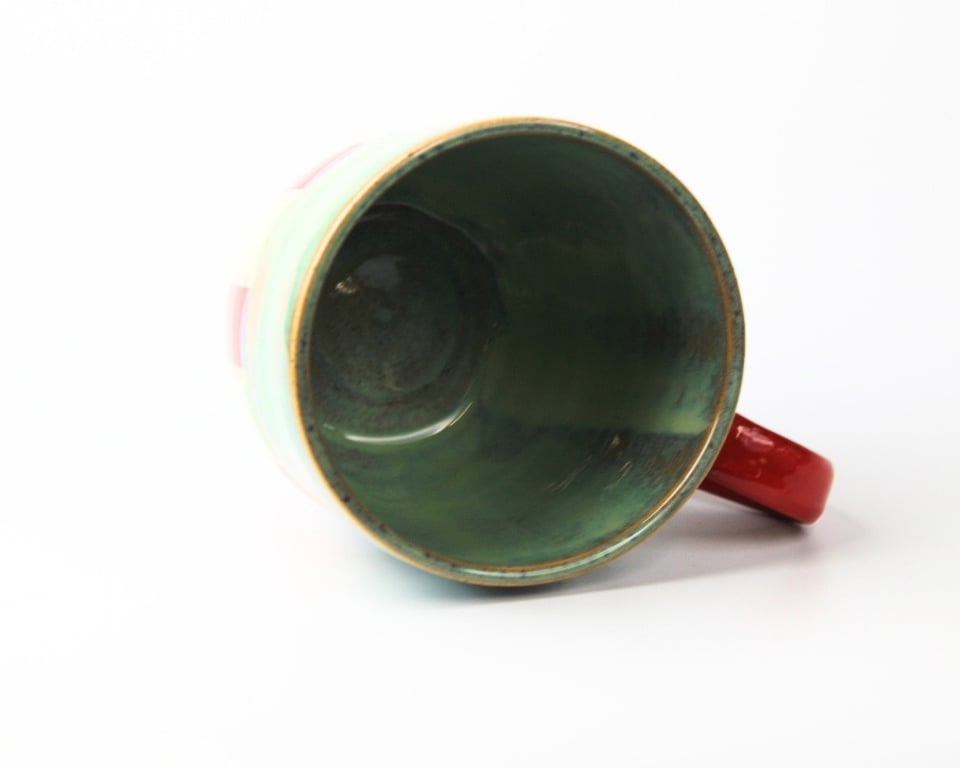 Stor tivoli kop, turkis og rød hank billede 2