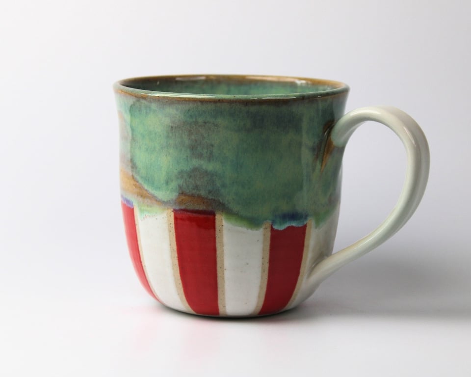 Stor tivoli kop, turkis og hvid hank