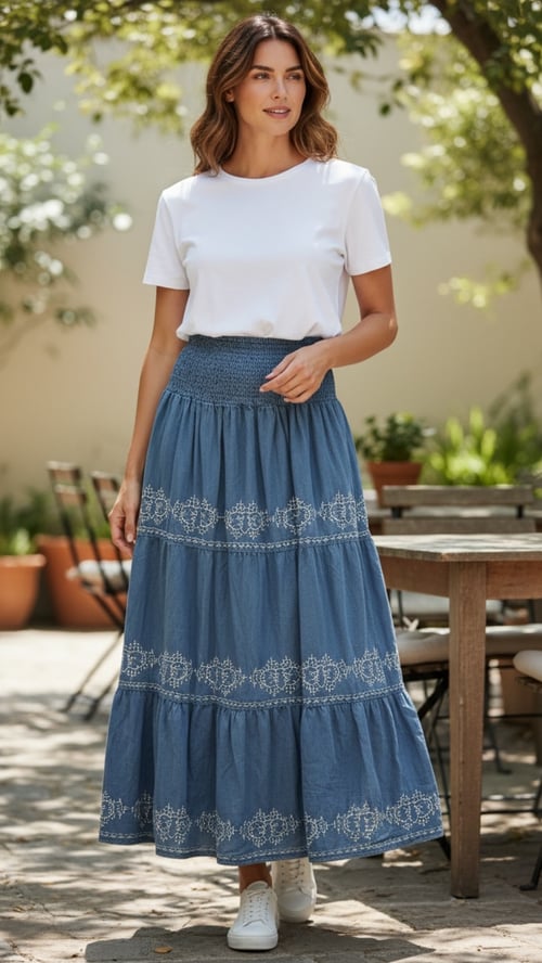 Anna cotton skirt, Denim blue. Findes i str. 36-46. (2)