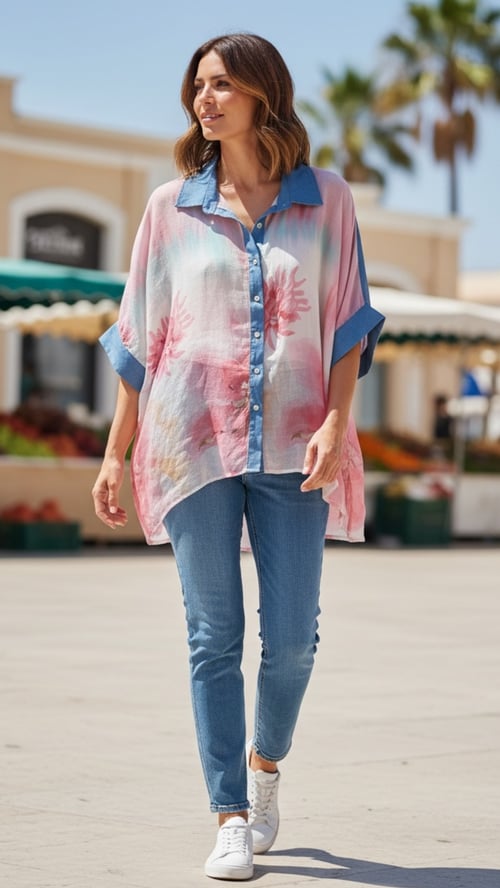Dixie viscose shirt, Rosa w flowers . Onesize 38-50. (2)