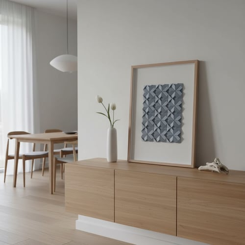 50x70cm, Foldet værk, dueblå, indrammet