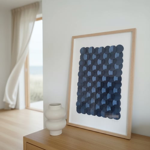 50x70cm, 3D papirrelief, Marineblå, indrammet 