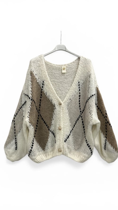 Annebell knit, cardigan, Creme grafic. Onesize 36-46. (2)