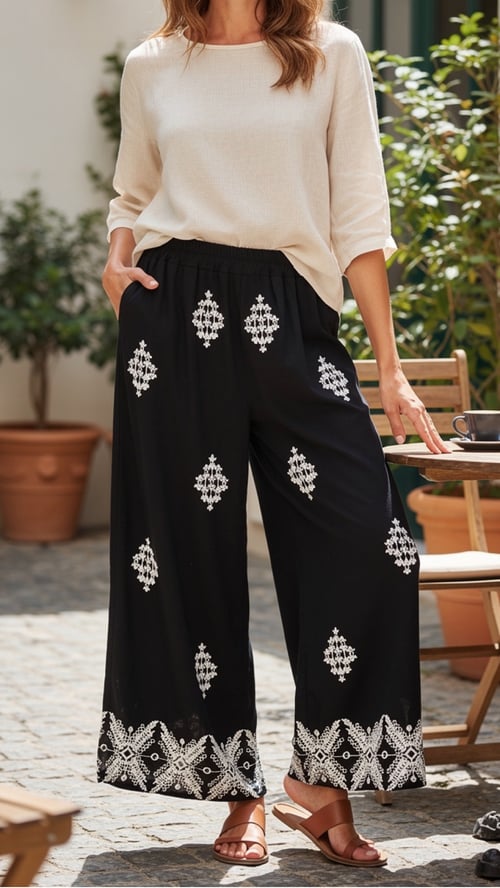 Filippa pants, Black w grafic. Onesize 38-48. (2)