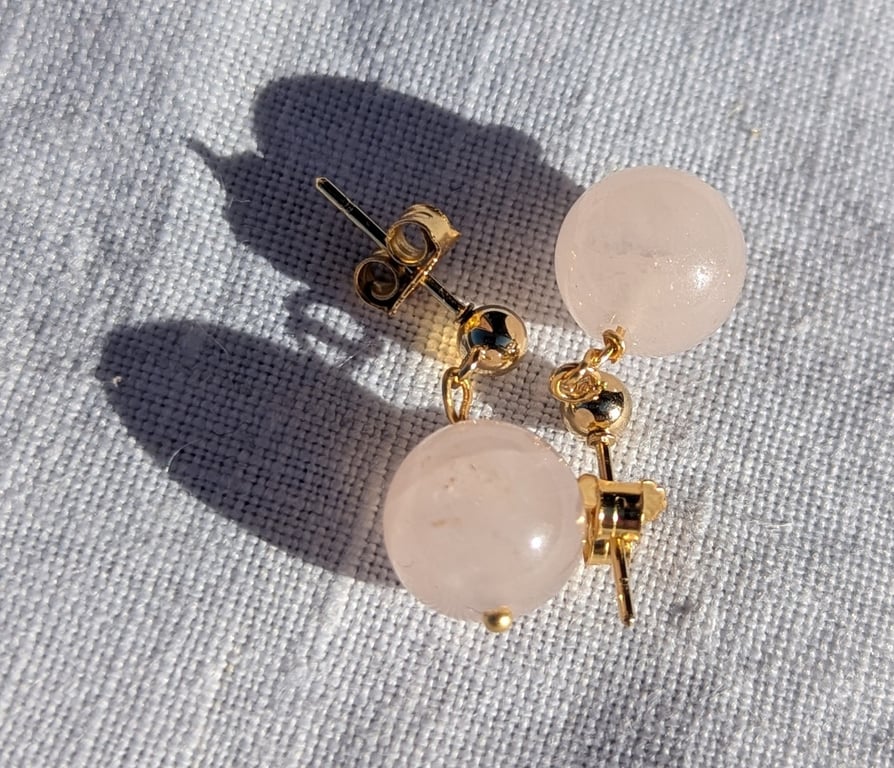 Rosenkvarts og 18 karat forgyldt  billede 2