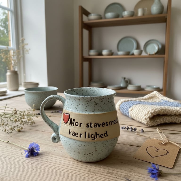 keramik krus med tekst - Mor staves med kærlighed.