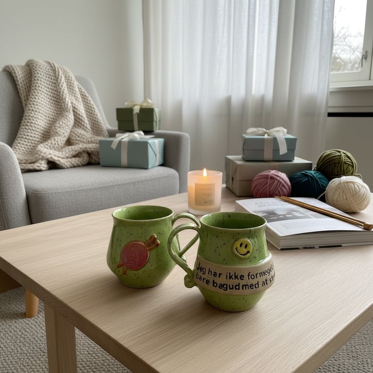 Keramik krus med tekst - Jeg har ikke for meget garn, bare bagud med at strikke. 