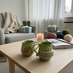 Keramik krus med tekst - Jeg har ikke for meget garn, bare bagud med at strikke.  – produktbillede