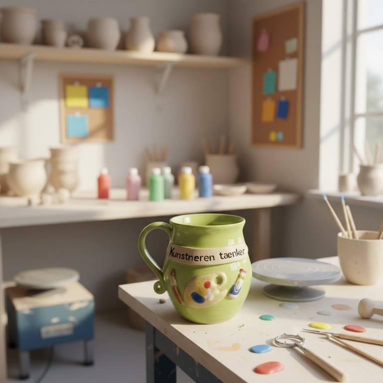 Keramik krus med tekst, Kunstneren tænker. 