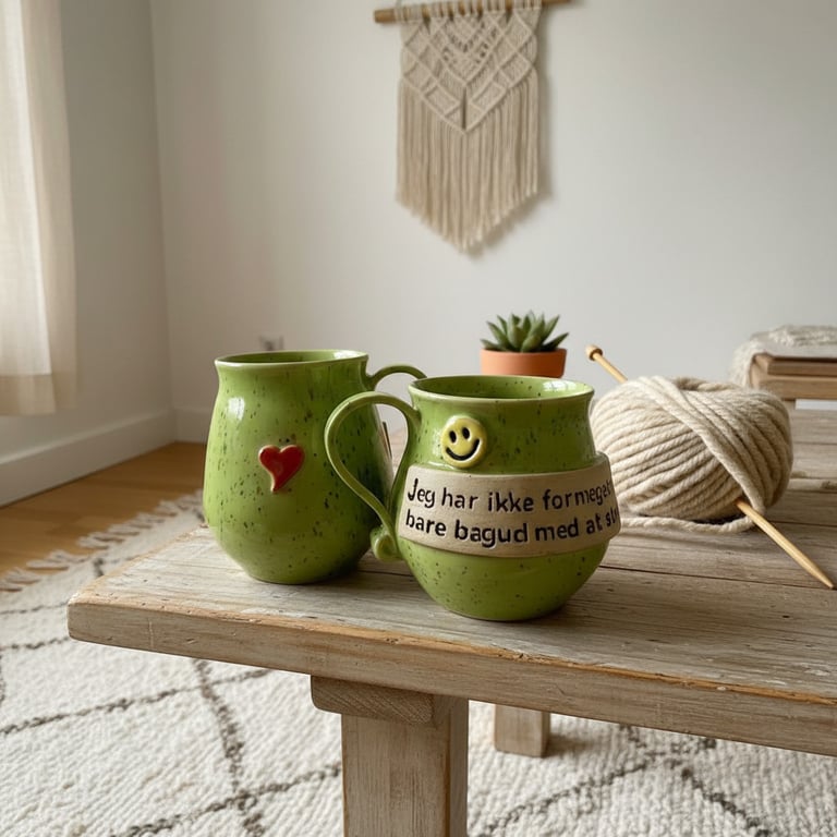 Keramik krus med tekst, Jeg har ikke for meget garn, bare bagud med at strikke