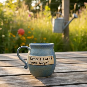 Keramik krus med tekst, Det er til at få lange løg af.  – produktbillede