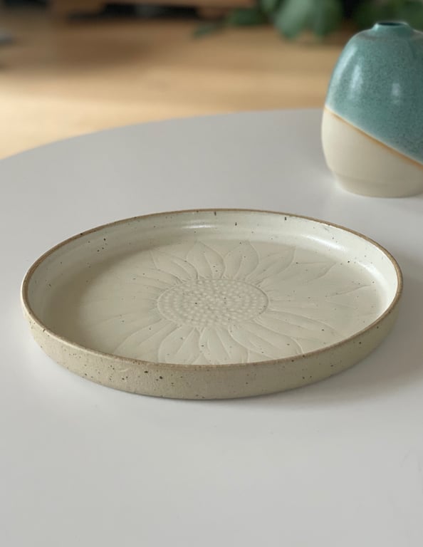 Solsikkefad, beige silkemat - ø 26,5 cm