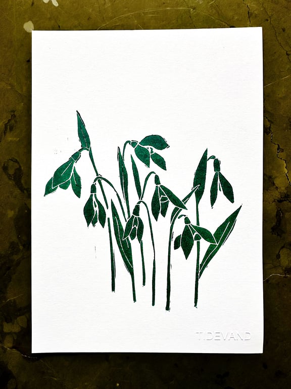 Linoleumstryk - vintergækker