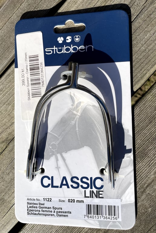 Stål spore til dame i emballage fra Stubben, Classic Line, størrelse 20 mm.