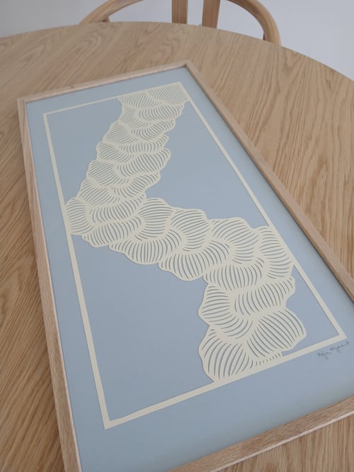 30x60cm, papercut I ivory, stålblå, indrammet  (4)
