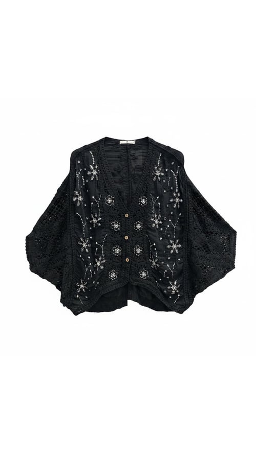 Kamma hæklet cotton blouse. Black. Onesize 36-44. (2)