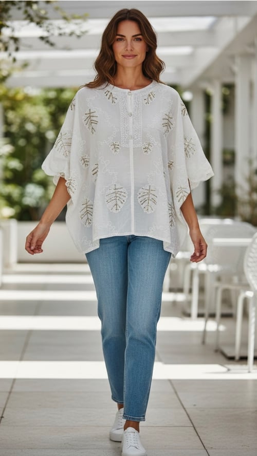 Winnie cotton blouse. Beige w Cool detaljer. Onesize 36-46. (2)