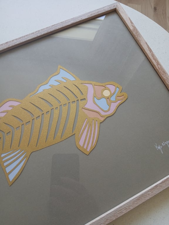 A3, indrammet papercut fisk billede 2