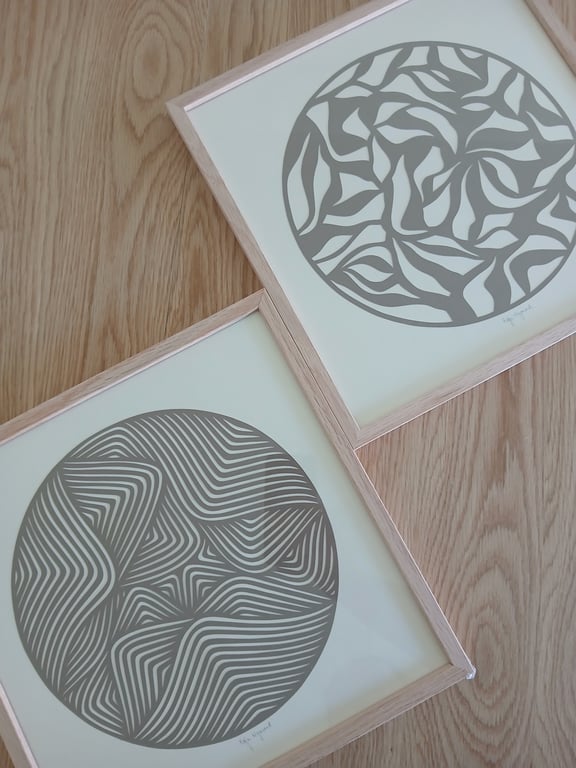 30x30cm, papercut, khaki, indrammet  billede 2