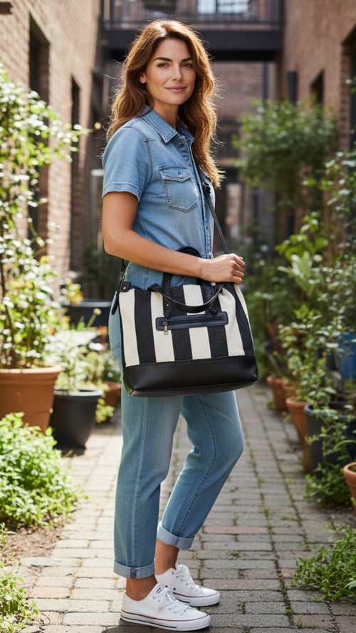 Laura taske, Beige-Black stipes. (3)