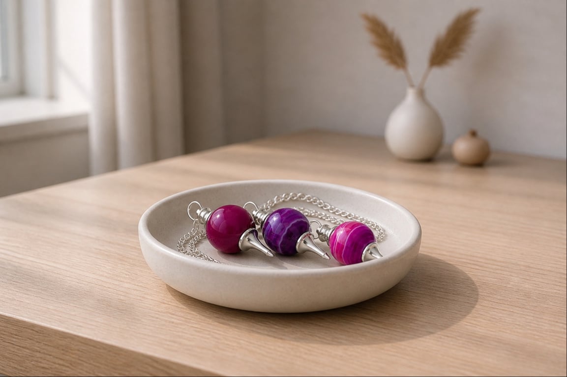 Krystalpendul med kugle – fuchsia
