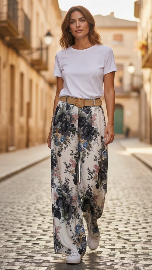 Ea Summer flower pants, Creme-black-blue. Onesize 38-48. (2)