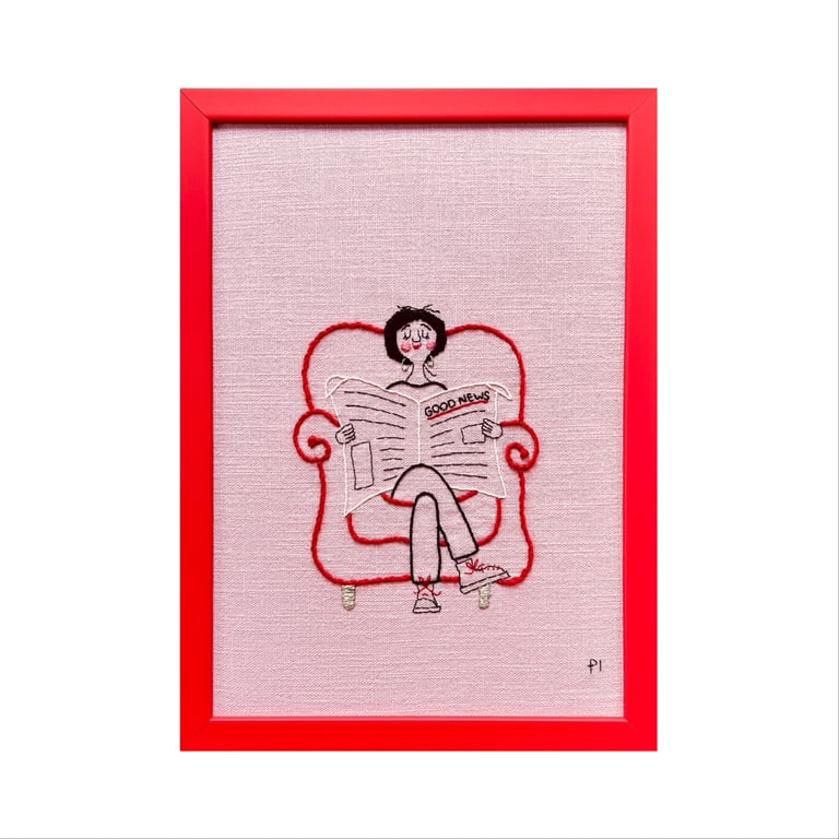 Good news – lyserød – broderi 21 x 30 cm 