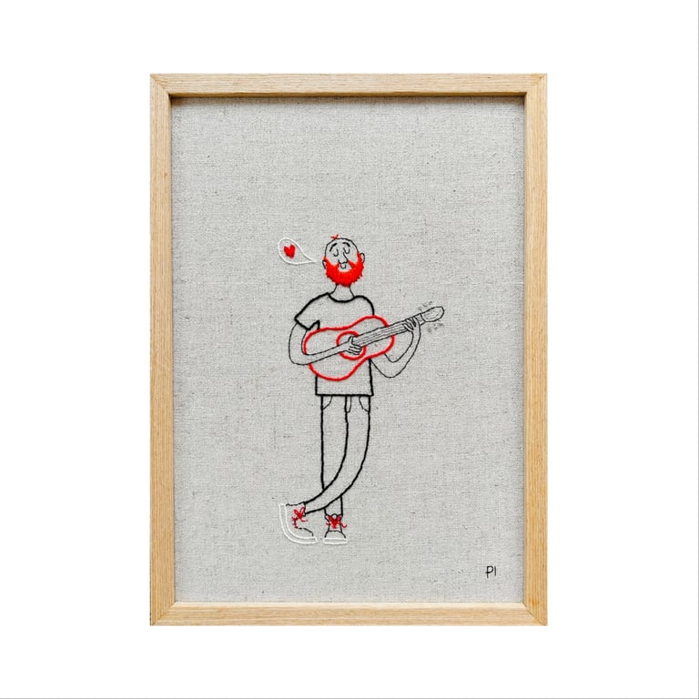 Guitarmand – broderi 21 x 30 cm 