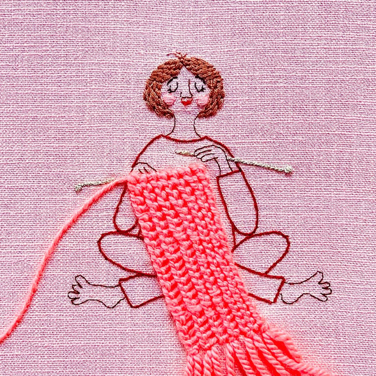 Hjemmestrik neon på lyserød – broderi 21 x 30 cm  billede 2