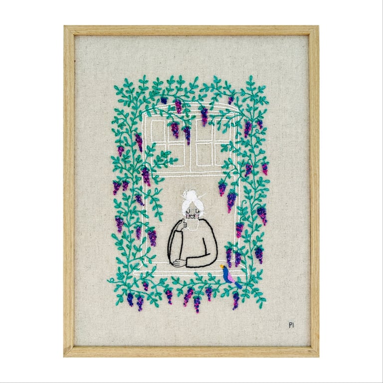 Blomstrende blåregn – broderi 30 x 40 cm