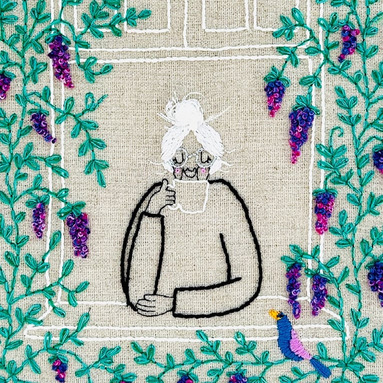 Blomstrende blåregn – broderi 30 x 40 cm billede 2
