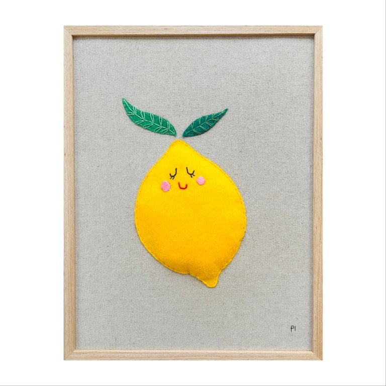 Citronfjæs – broderi 30 x 40 cm