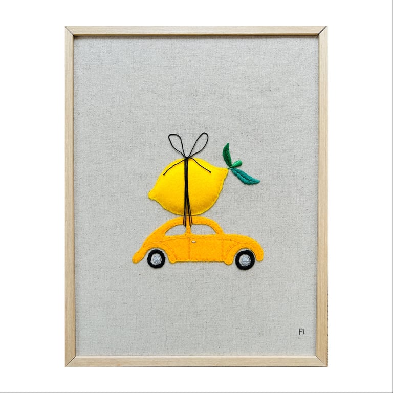 CITRÖEN med citron – broderi 30 x 40 cm