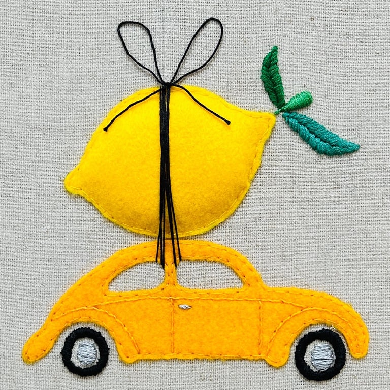 CITRÖEN med citron – broderi 30 x 40 cm billede 2
