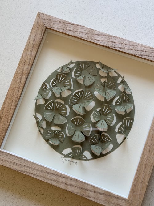 20x20cm, 3D papercut, oliven, indrammet  (2)