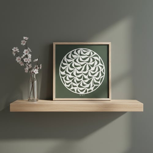 30x30cm, papercut, skovgrøn, indrammet 