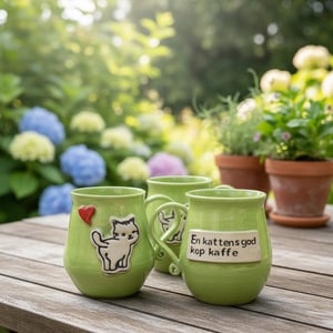 Keramik krus med tekst - En kattens god kop kaffe, med katte motiv – produktbillede