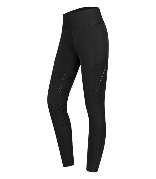 Sort leggings med høj talje og lomme på siden, designet til sport eller træning. (1)