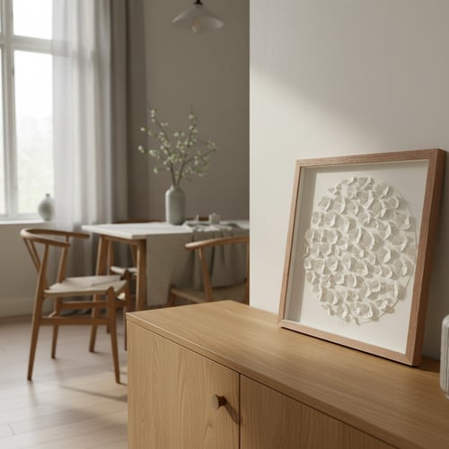40x40cm, 3D papercut, hvid, indrammet 