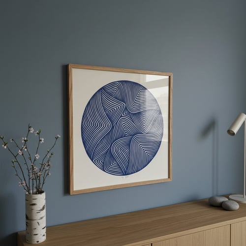 40x40cm, papercut, kongeblå, indrammet 