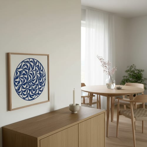 40x40cm, papercut, kongeblå, indrammet 