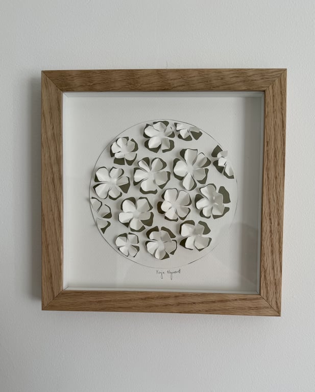 20x20cm, 3D papercut, hvid-oliven, indrammet  billede 3