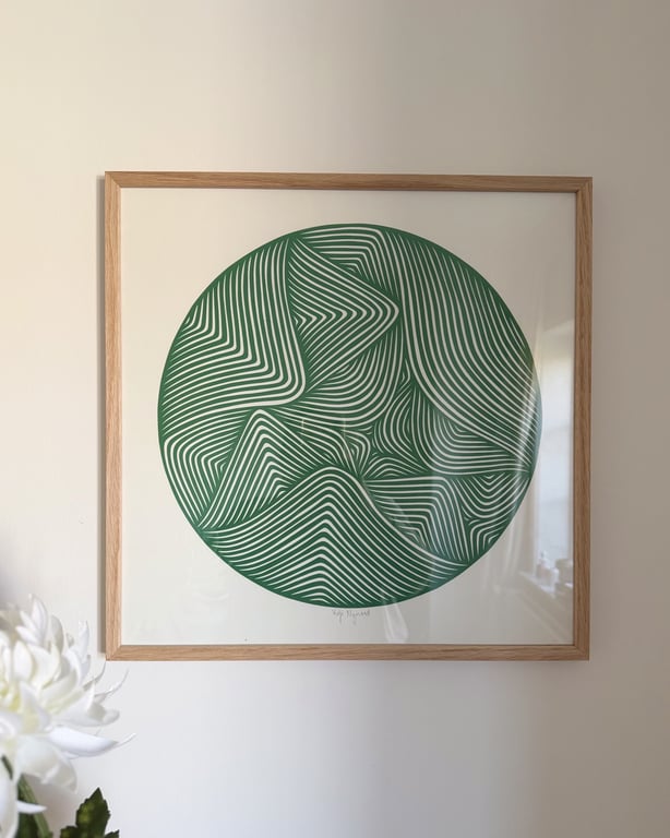 40x40cm, papercut, græsgrøn, indrammet  billede 4