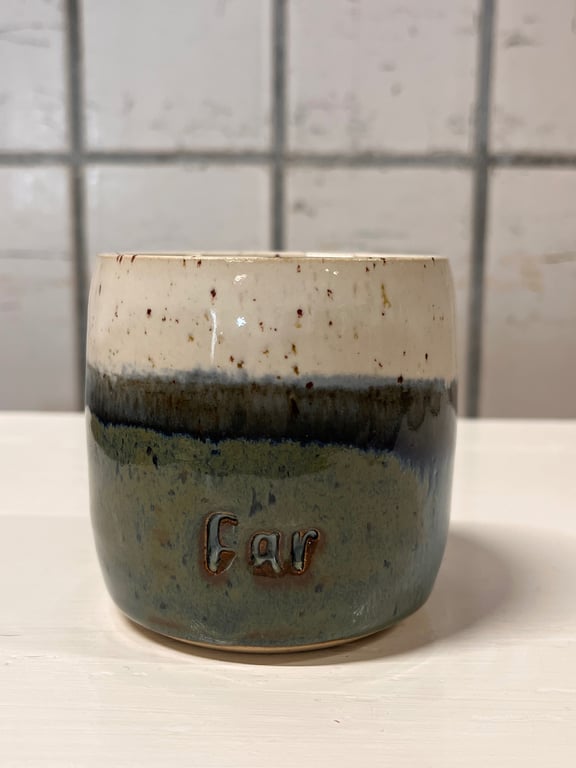 Blå/grøn far kop. 320 ml. H: 8 cm