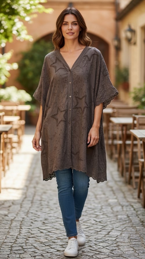 Sonya Cotton Tunic/shirt, Chokolate. Onesize 38-48. (2)